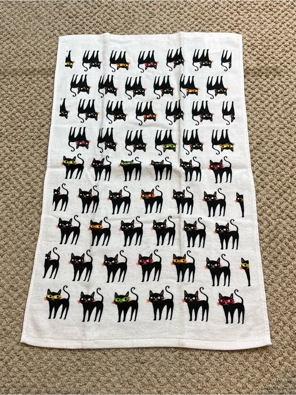 Lot of Four Cat Themed Halloween Tea Towels
